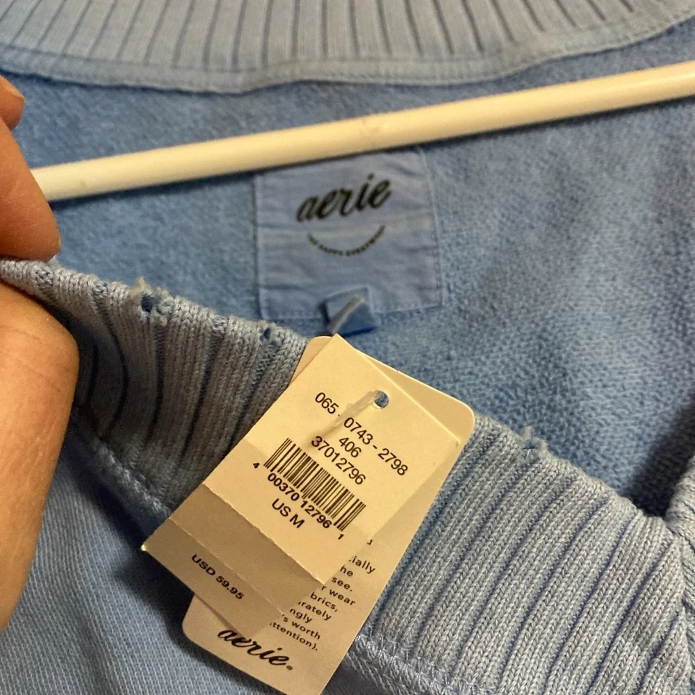 NWT Aerie Oversized Pull Over Pullover V Neck Sweater Medium 100% Cotton - Picture 7 of 8